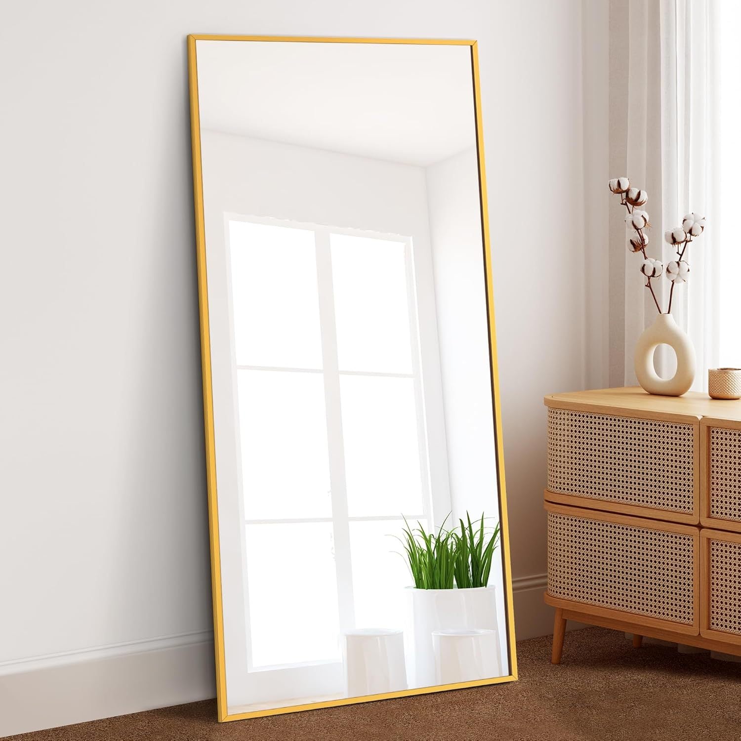 Dolonm 71X32 Inch Full Length Mirror, Modern Design Standing Floor Mirror, Full Body Mirror For Living Room, Bedroom, Bathroom, Cloakroom, Hallway, Gold Aluminum Alloy Frame Golden Mirror