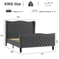 Lift Up Velvet Gray King Size Bed Box Spring Not Required King Gray Wood Light Brown Bedroom American Design Poplar Slat Beds Foam Velvet Upholstered