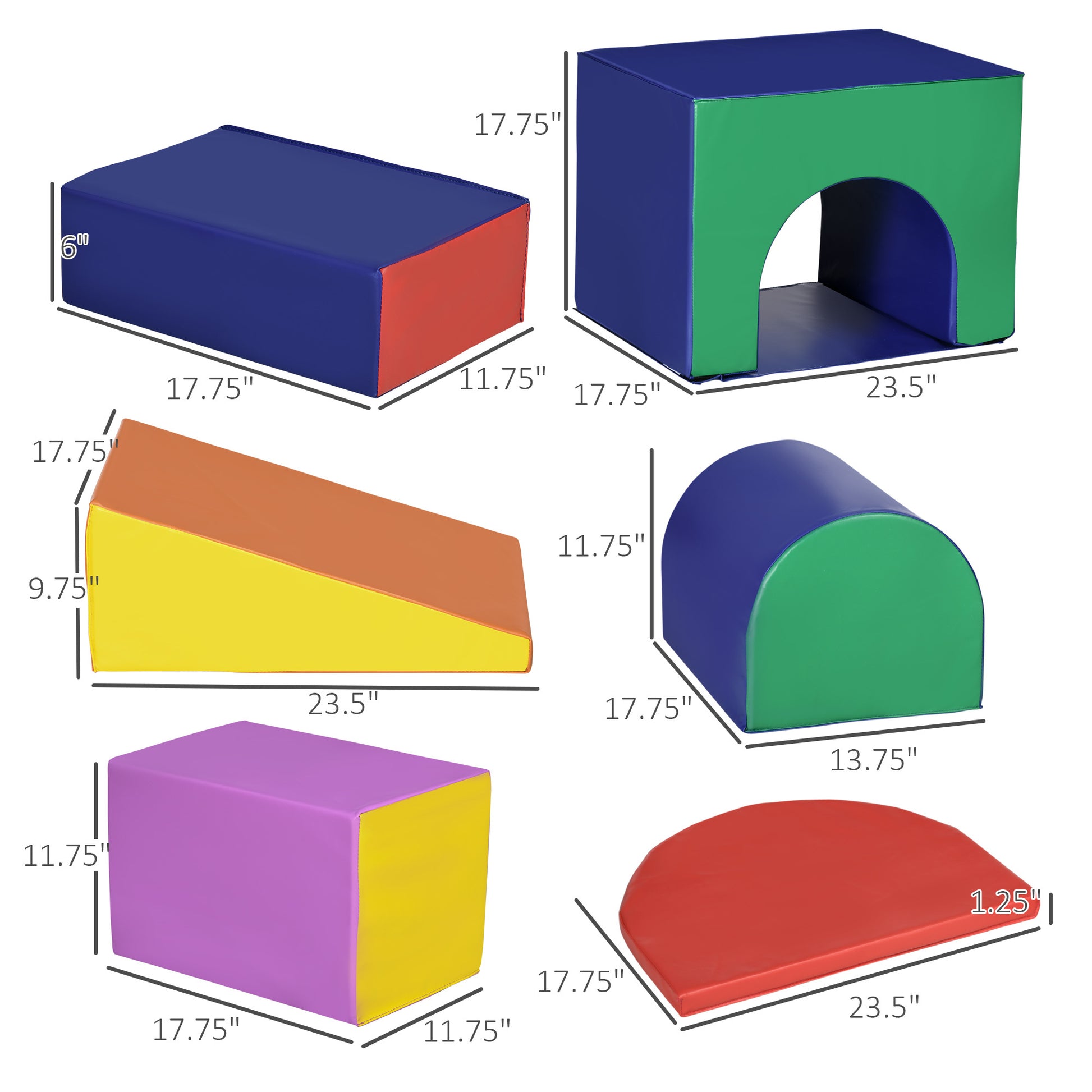 Qaba 7 Piece Baby Soft Play Equipment, Toddler Climber For Creativity And Shape Discovery, With Easy To Clean Surface, Climbing Toy For Toddlers, Multicolored Multicolor Pu