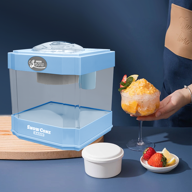 Snow Cone Maker, Tabletop Shaved Ice Machine For Slushies & Frozen Drinks, 2 Reusable Cups, Ice Scoop Blue Plastic