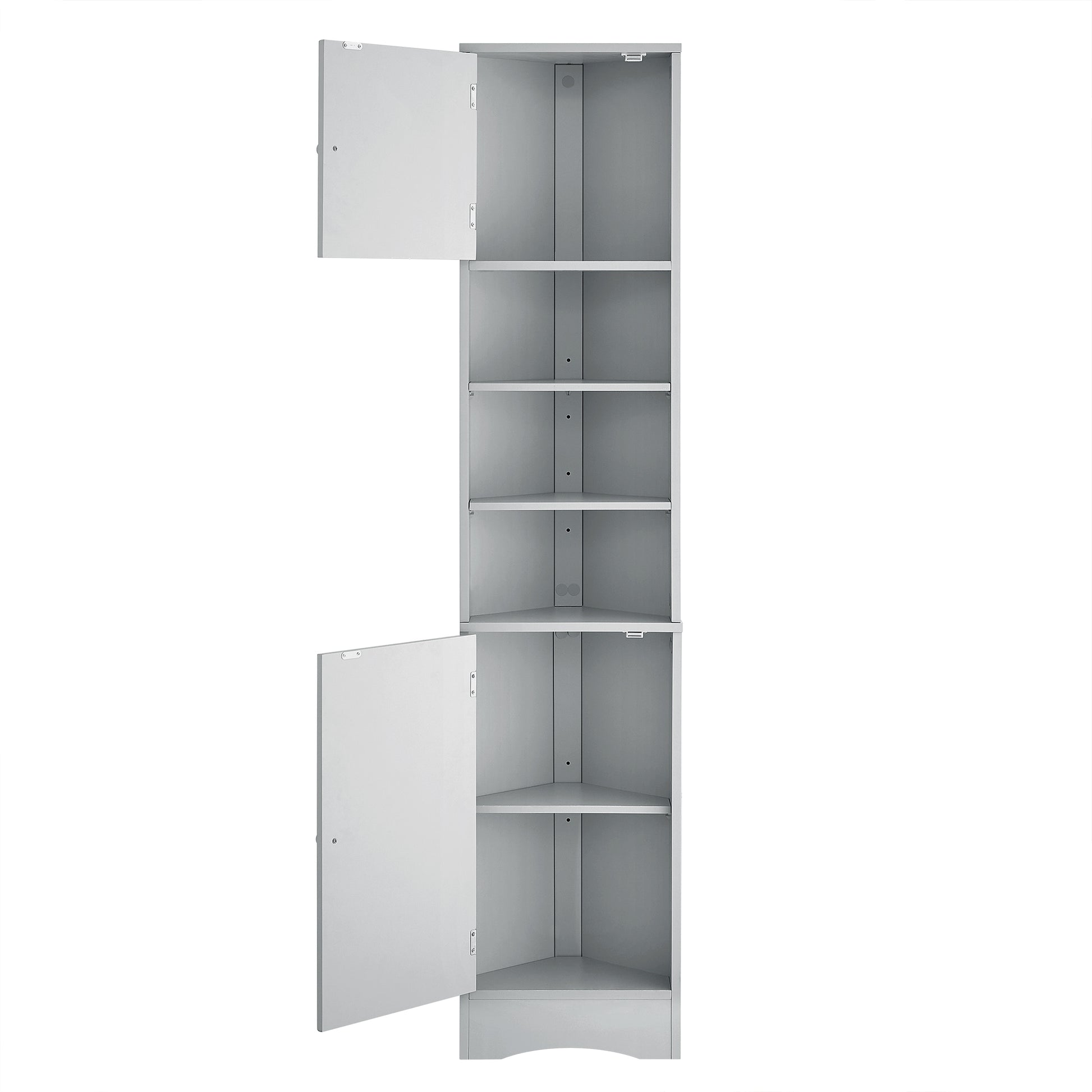 Multi Functional Corner Cabinet Tall Bathroom Storage Cabinet With Two Doors And Adjustable Shelves, Open Shelf, Grey Grey Mdf