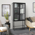 Elegant Floor Cabinet With 2 Tampered Glass Doors Living Room Display Cabinet With Adjustable Shelves Anti Tip Dust Free Easy Assembly Black Color Black Steel