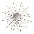 Iron Mirror With Sparkled Sunburst Design, Large, White And Gold White Gold Iron