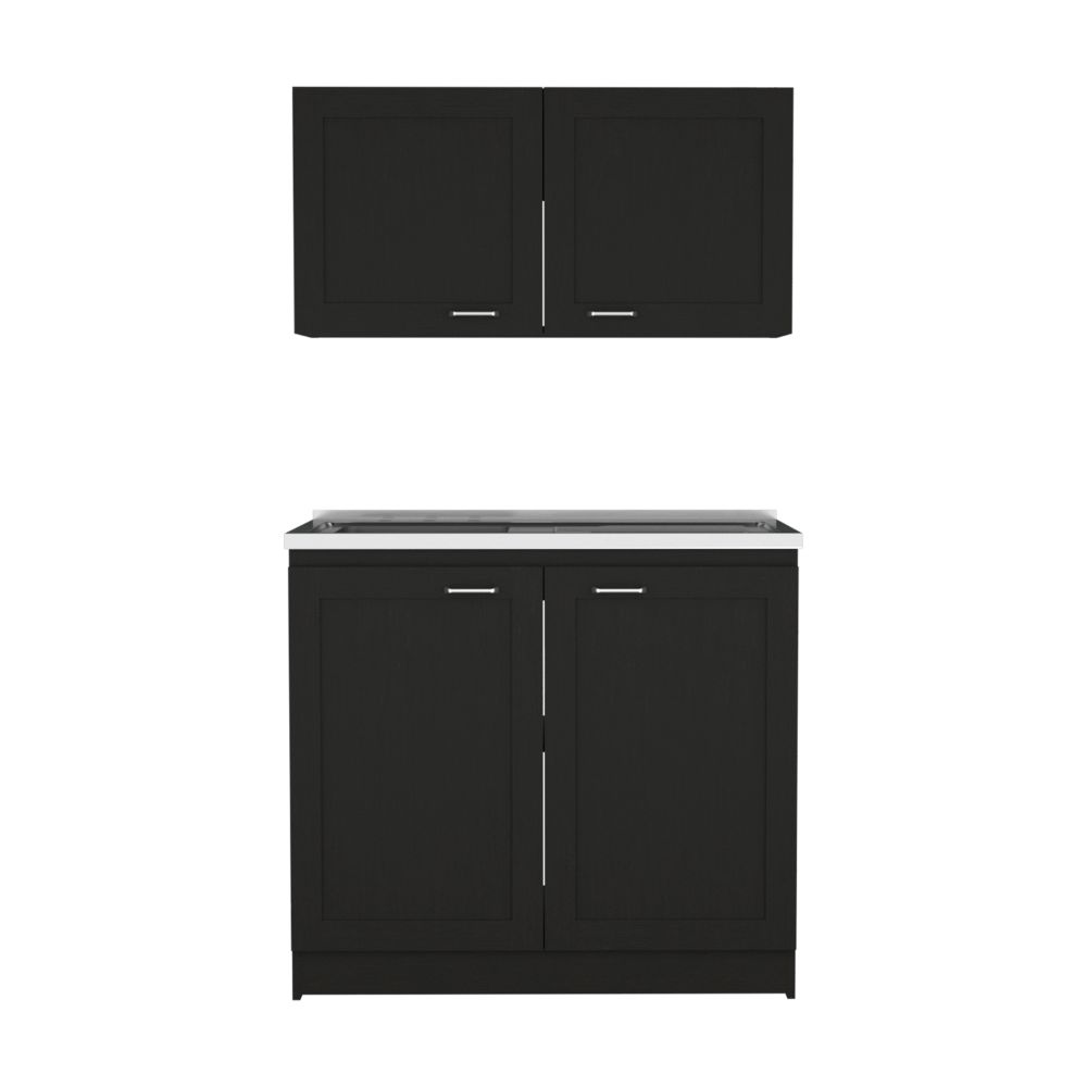 Zurich Cabinet Set, Two Shelves Black Black Particle Board