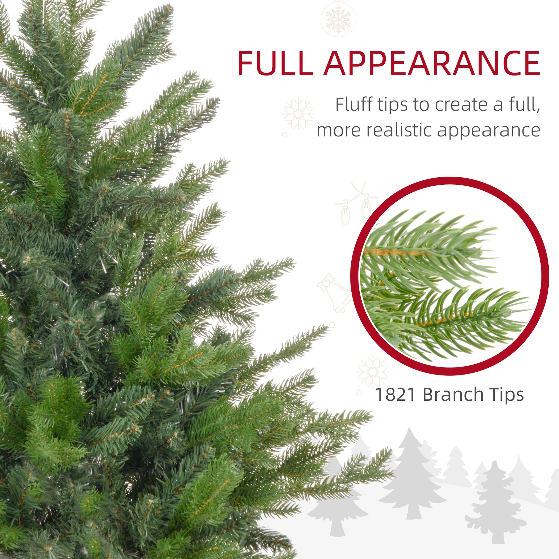 Homcom 6Ft Artificial Christmas Tree With 1821 Tips, Foldable Metal Stand, Easy Assembly, Hinged Xmas Tree For Home, Office, Holiday, Green Green Plastic