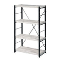 Industrial Bookshelf With 4 Shelves And Open Metal Frame, White And Black White Black Solid Wood