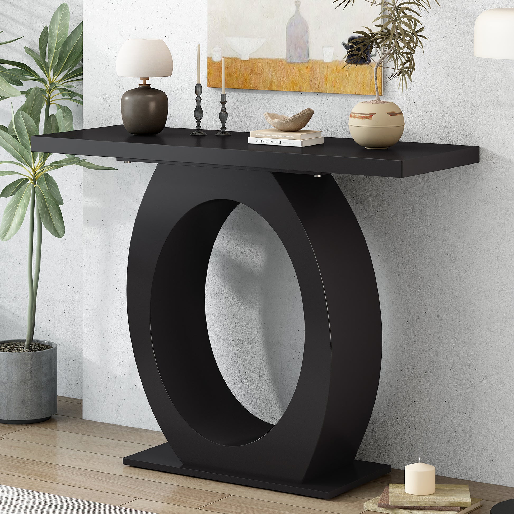 Mirod Stylish Modern Console Table With Egg Shaped Base,Enhanced Stability And Durability,Sleek Design For Home Decor,Perfect For Living Room Or Bedroom Black Mdf Acacia