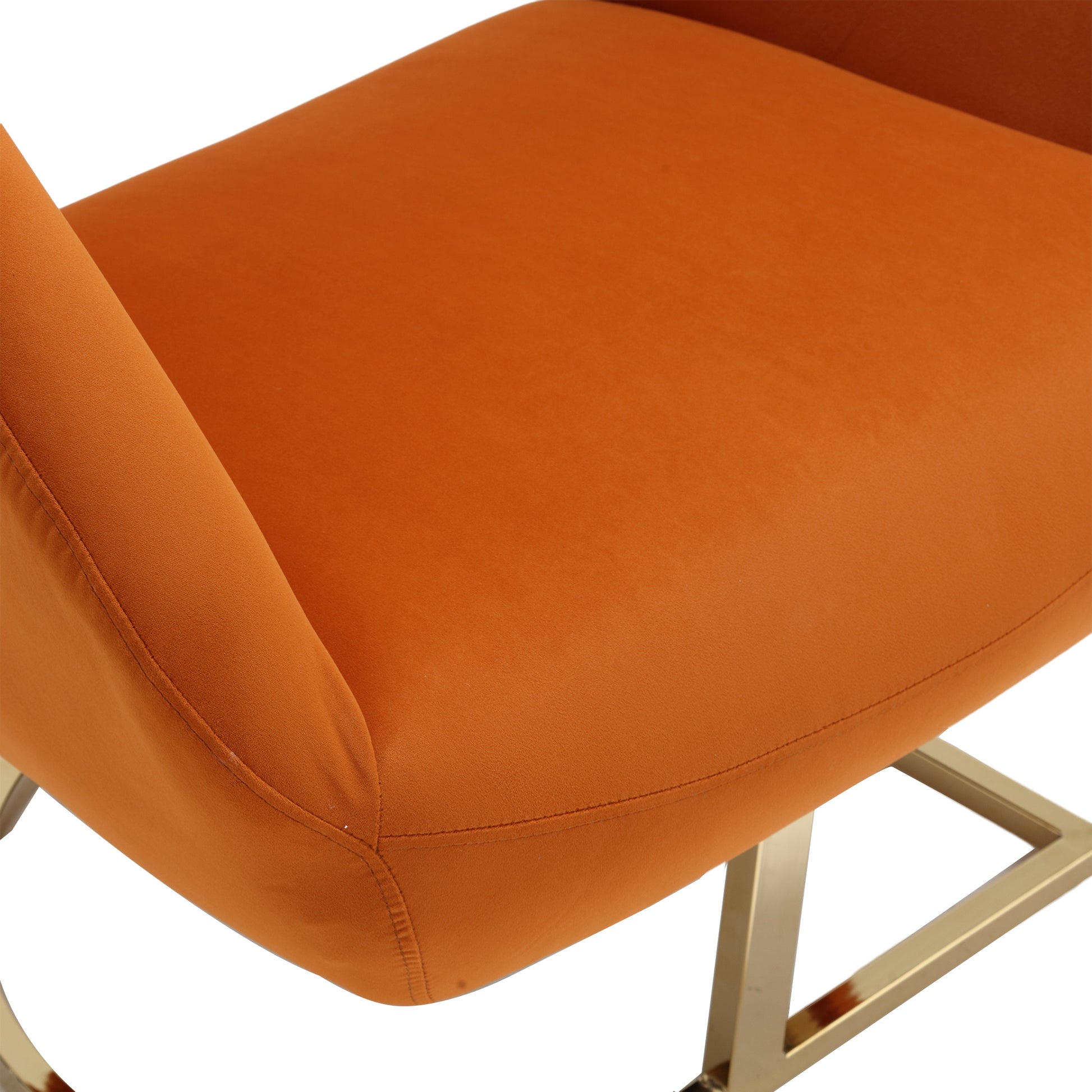 Coolmore Upholstered Tufted Living Room Chair Textured Linen Fabric Accent Chair With Metal Stand Orange Velvet