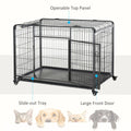 Pawhut Folding Design Heavy Duty Metal Dog Cage Crate & Kennel With Removable Tray And Cover, & 4 Locking Wheels, Indoor Outdoor 49