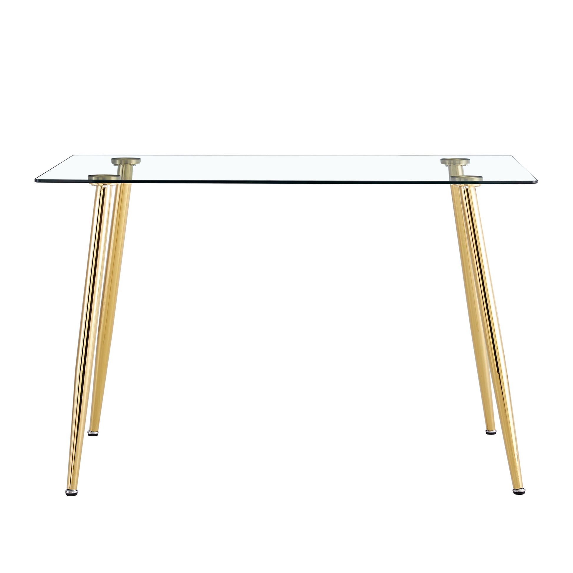 Modern Minimalist Rectangular Glass Dining Table For 4 6 With 0.31" Tempered Glass Tabletop And Golden Plating Metal Legs, Writing Table Desk, For Kitchen Dining Living Room, 51" *31"*30".F 1544 Golden Glass