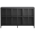 Heavy Duty Metal Modern Sideboard Buffet Cabinet With Storage Premium Steel Storage Cabinet ,Adjustable Feet,Glass Doors,Large Capacity Organizer For Living Room,Bed Room,Dining Room Accent Chests 3 4 Spaces Antique Black Primary Living Space Glass Doors