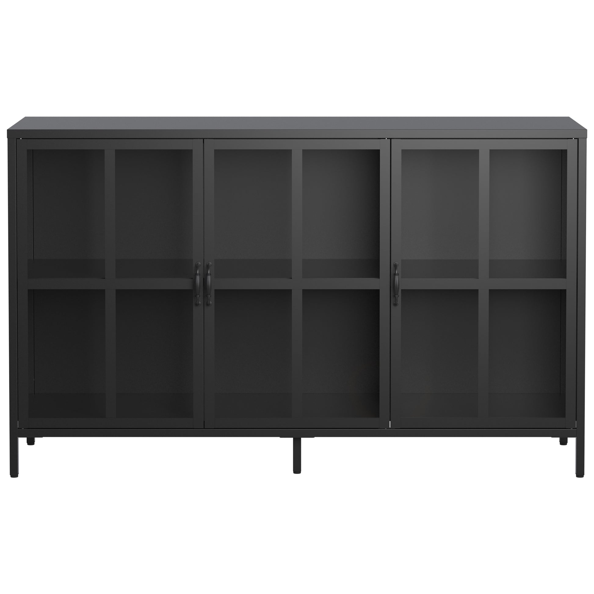 Heavy Duty Metal Modern Sideboard Buffet Cabinet With Storage Premium Steel Storage Cabinet ,Adjustable Feet,Glass Doors,Large Capacity Organizer For Living Room,Bed Room,Dining Room Accent Chests 3 4 Spaces Antique Black Primary Living Space Glass Doors