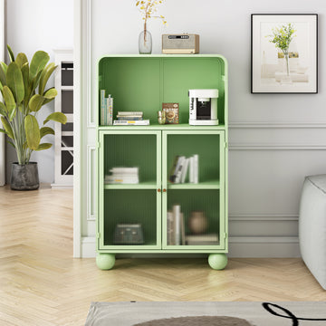 45.28" H Storage Cabinet, Bathroom Floor Cabinet With Glass Door And Shelves, Freestanding Display Storage Cabinet For Bathroom, Living Room, Kitchen, Home Office,Green Green Glass Metal