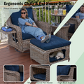 K&K 5 Pieces Outdoor Patio Furniture Set With Pet House Cool Bar And Retractable Side Tray, Rattan Wicker Patio Swivel Rocking Chairs Set Of 2 With Ottomans For Backyard, Porch, Balcony, Navy Blue Yes Rocker & Glider Navy Blue Seats 2 Weather Resistant