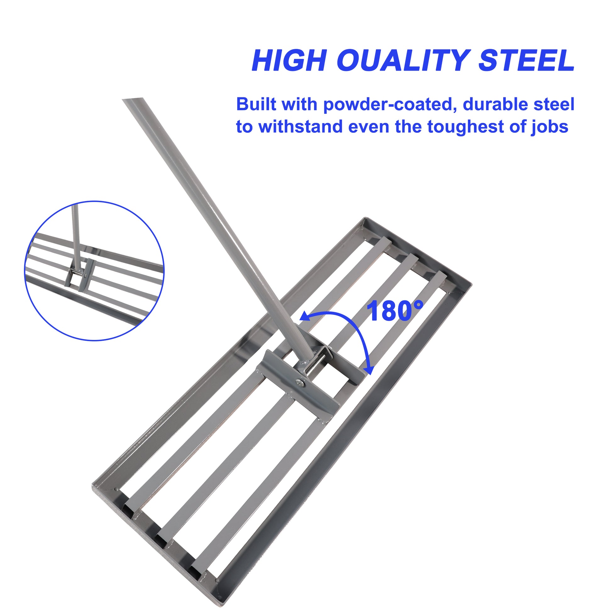 Garden Backyard Farmland Golf Course Compost Sand Leveling With 79.5 Long Handle Heavy Duty Tool Lawn Leveling Rake Grey Iron