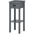 Homcom 2 Tier Side Table With Drawer, Narrow End Table With Bottom Shelf, For Living Room Or Bedroom, Gray Grey Mdf