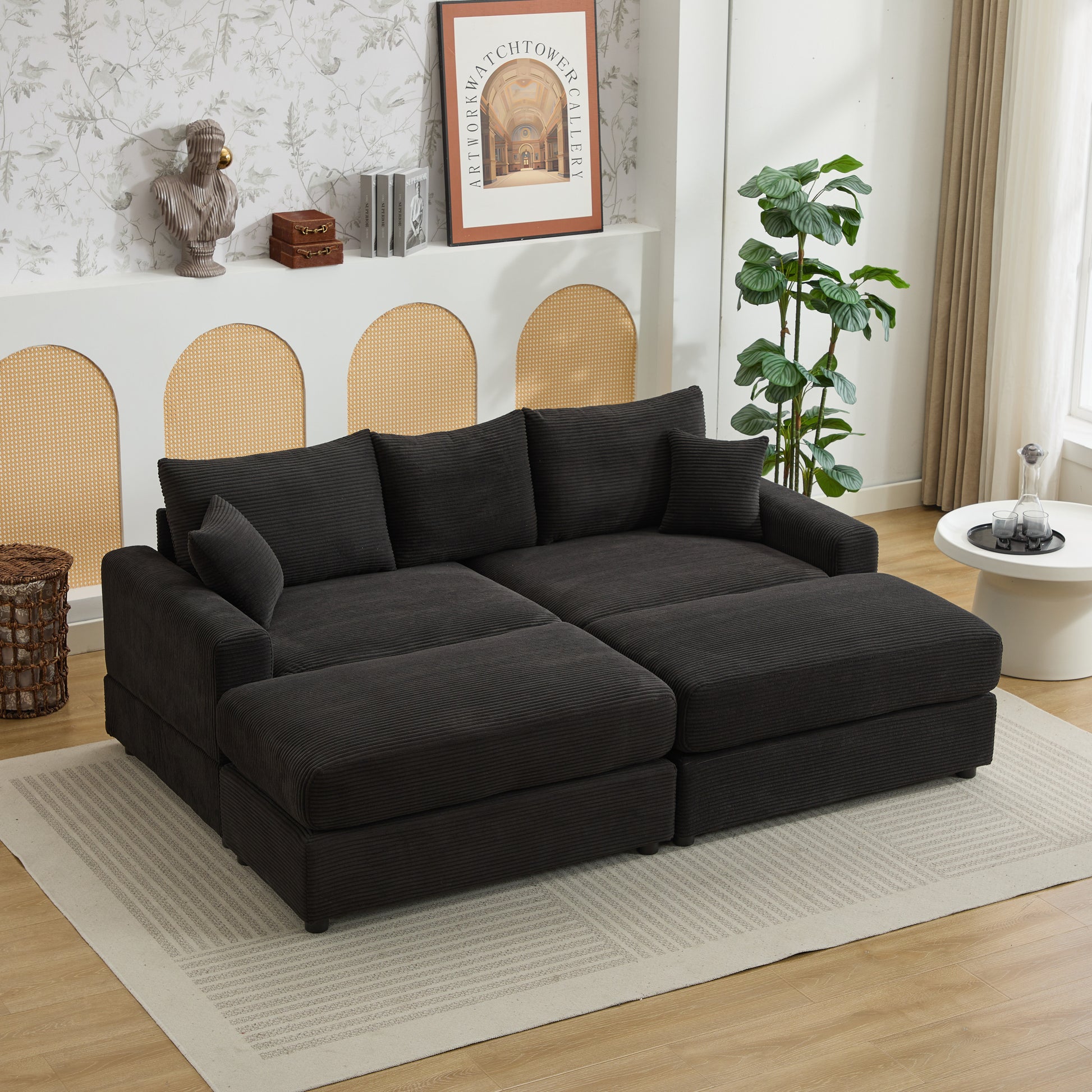 Modern Sectional Couch2 Pieces Corduroy Couch Cushion Coverssoft Stretch Sofa Slipcovers With 2Pcs Pillows Black Corduroy 2 Seat