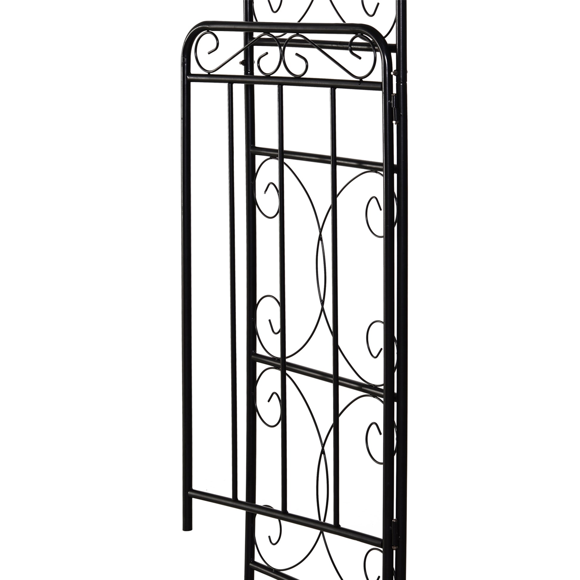 Outsunny 84" Garden Arch Arbor With Gate, Metal Arch Trellis, Garden Archway For Climbing Vines, Wedding Ceremony Decoration, Flourishes & Arrow Tips, Black Black Metal