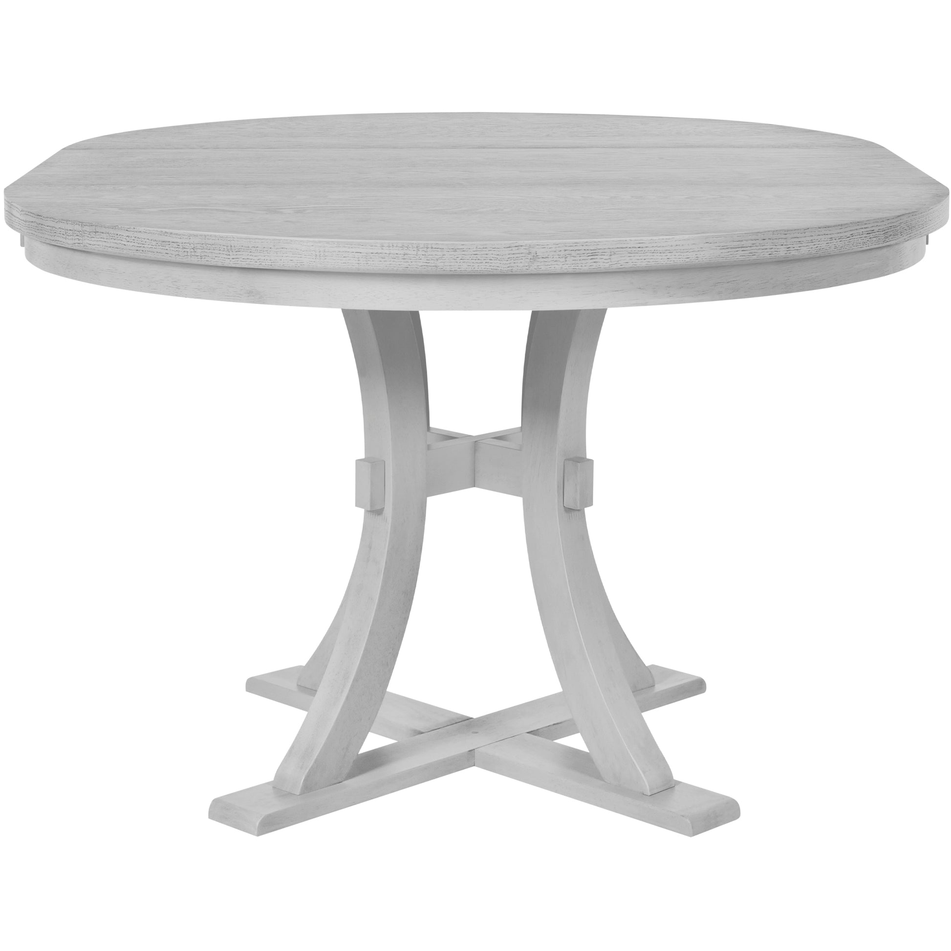 5 Piece Rustic Round Pedestal Extendable Dining Table Set With 15.7" Removable Leaf And Simple Dining Chirs For Small Places, Gray Gray Wood Dining Room Extendable Rubberwood Oval Dining Table With Chair Wood Wood Gray Seats 4 Removable Leaf Farmhouse