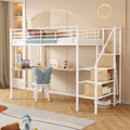 Twin Loft Bed With Desk And Storage Wardrobe, Heavy Duty Loft Bed With Stairs And Metal Grid, Twin Size Loft Bed, No Box Spring Needed, White Loft Bed Twin Size White Box Spring Not Required Twin