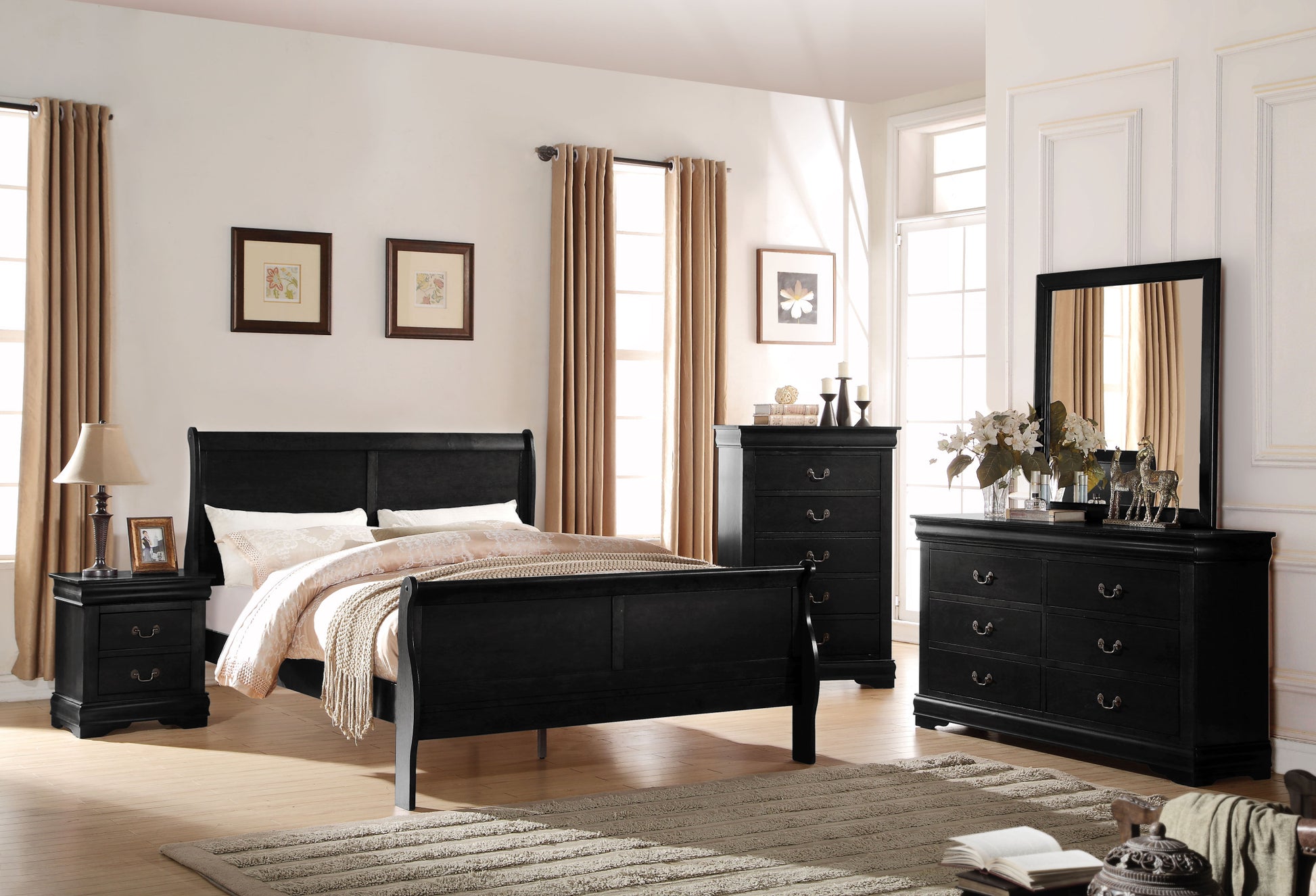 Black 5 Drawer Chest With Metal Handle Black Bedroom Particle Board Mdf