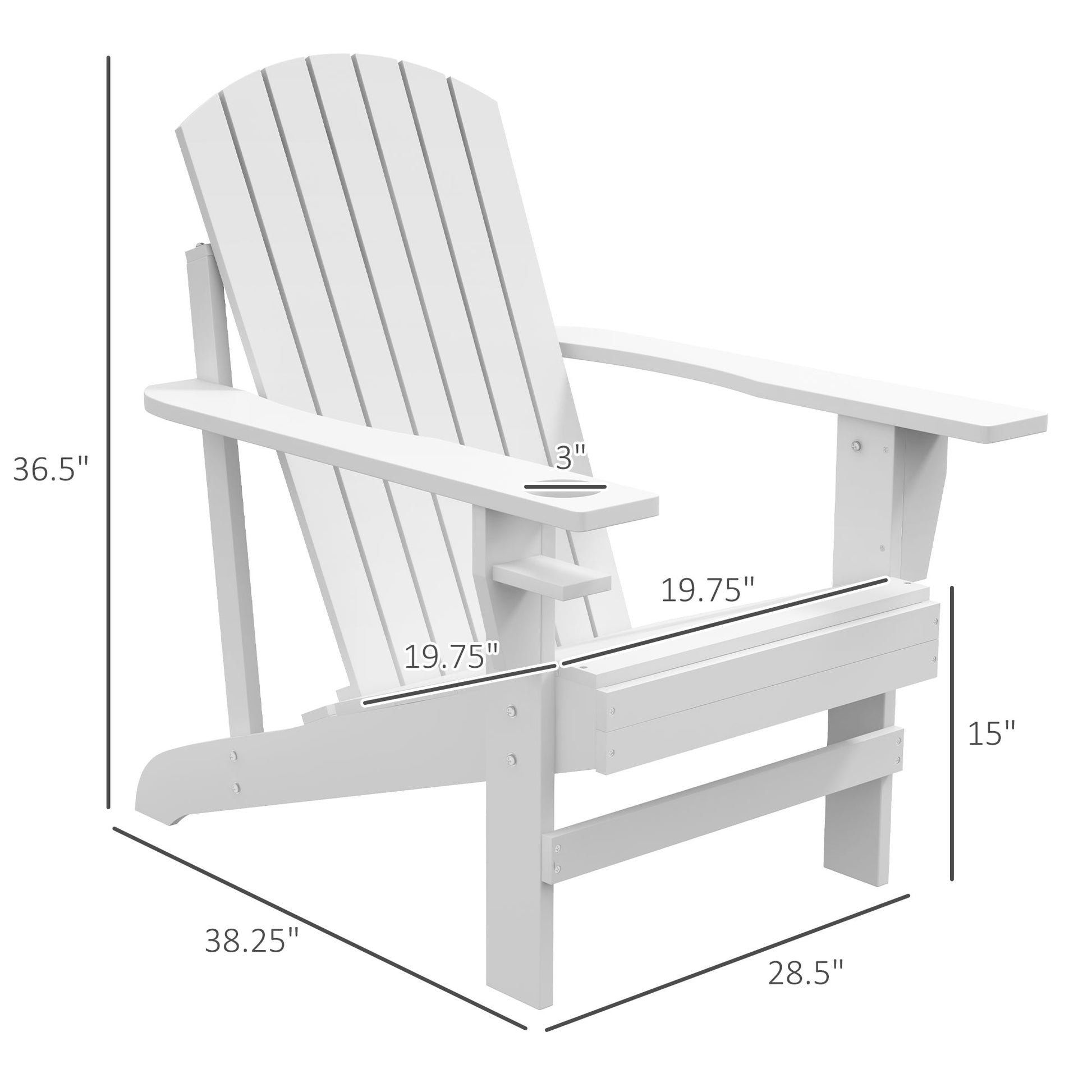 Outsunny Wooden Adirondack Chair, Outdoor Patio Lawn Chair With Cup Holder, Weather Resistant Lawn Furniture, Classic Lounge For Deck, Garden, Backyard, Fire Pit, White White Wood