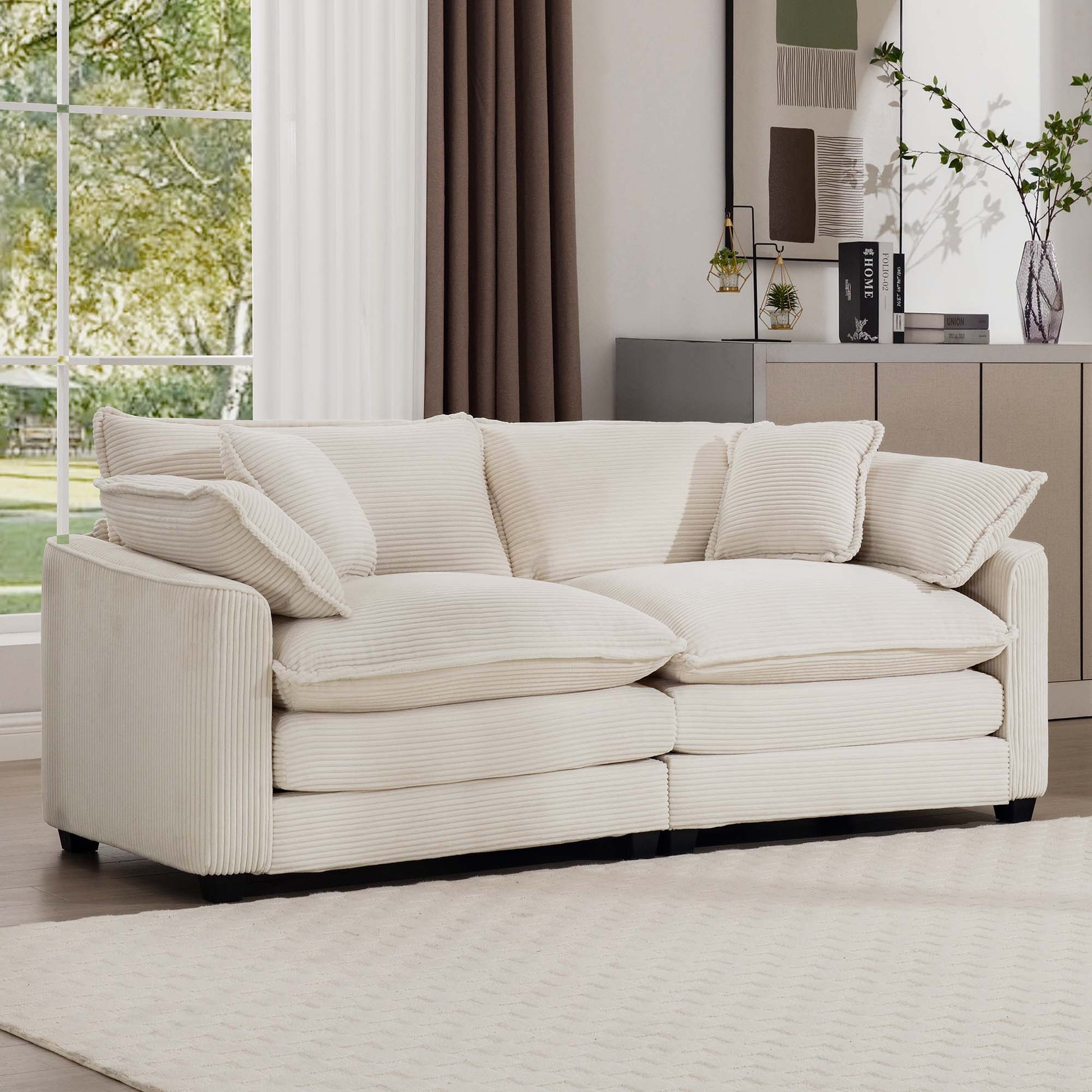 Modern Fabric Living Room Sofa 2 Seater Sofa With 4 Pillows ,Upholstered Large And Deep Seating 2 Seat Loveseat Sofa, Light Beige Corduroy Beige Corduroy 2 Seat
