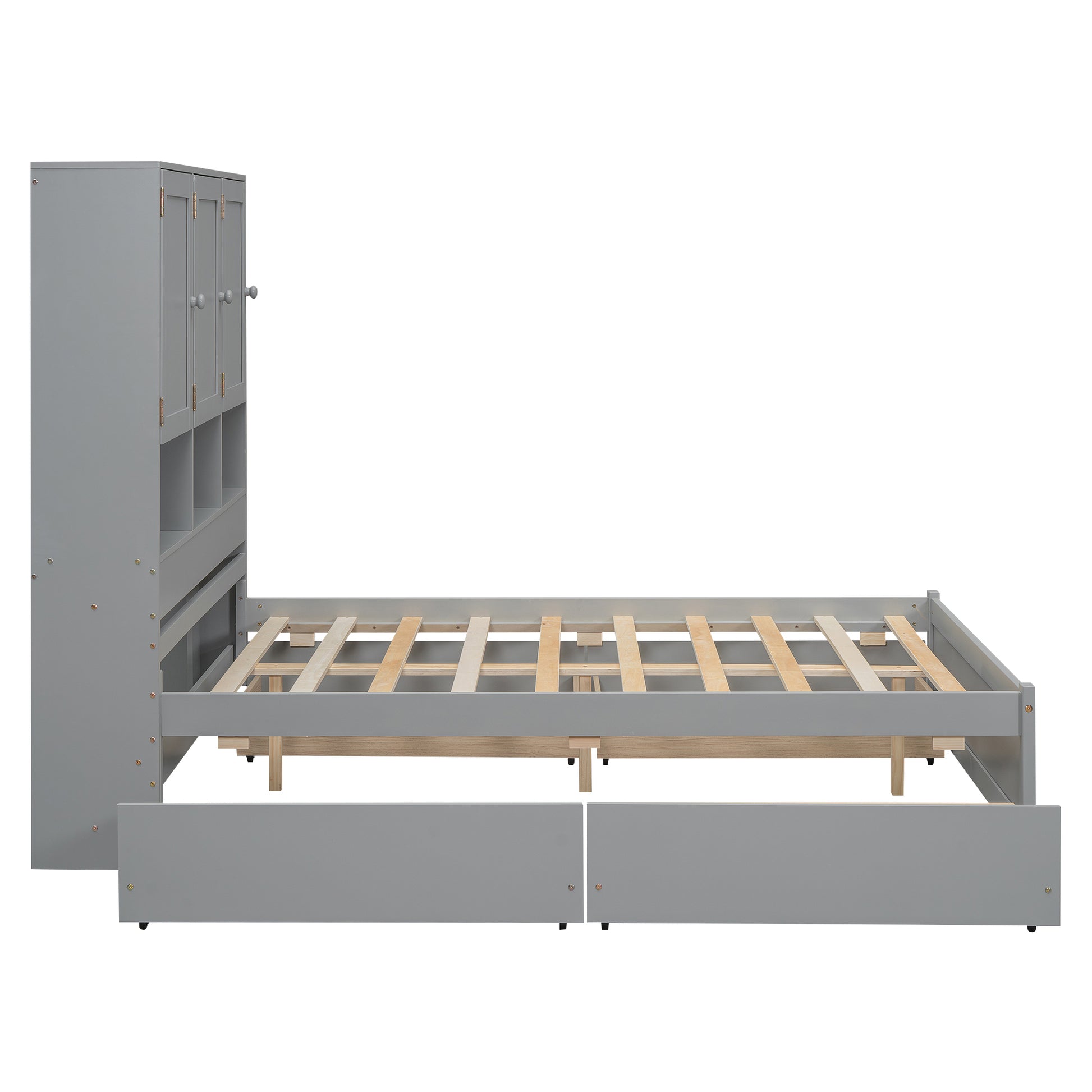 Full Size Platform Bed With Storage Headboard And 4 Drawers, Gray Box Spring Not Required Full Gray Wood Bedroom Bed Frame Solid Wood Mdf