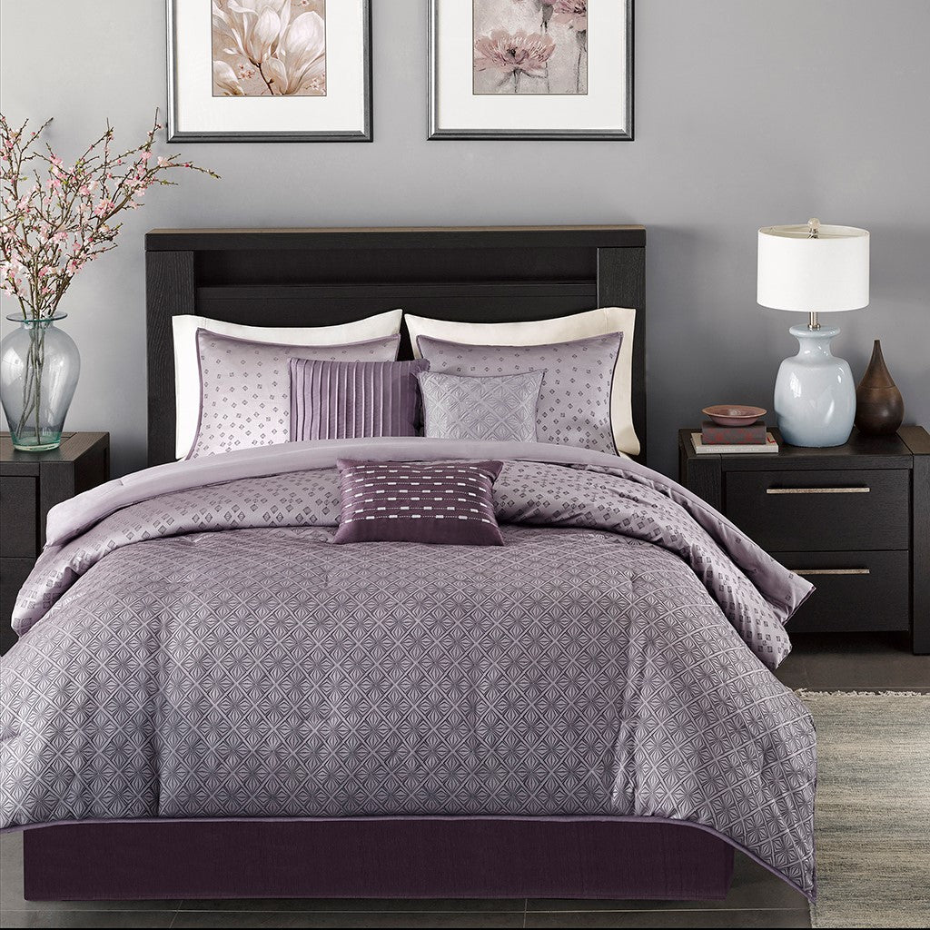 7 Piece Jaquard Comforter Set Purple King King Purple Polyester