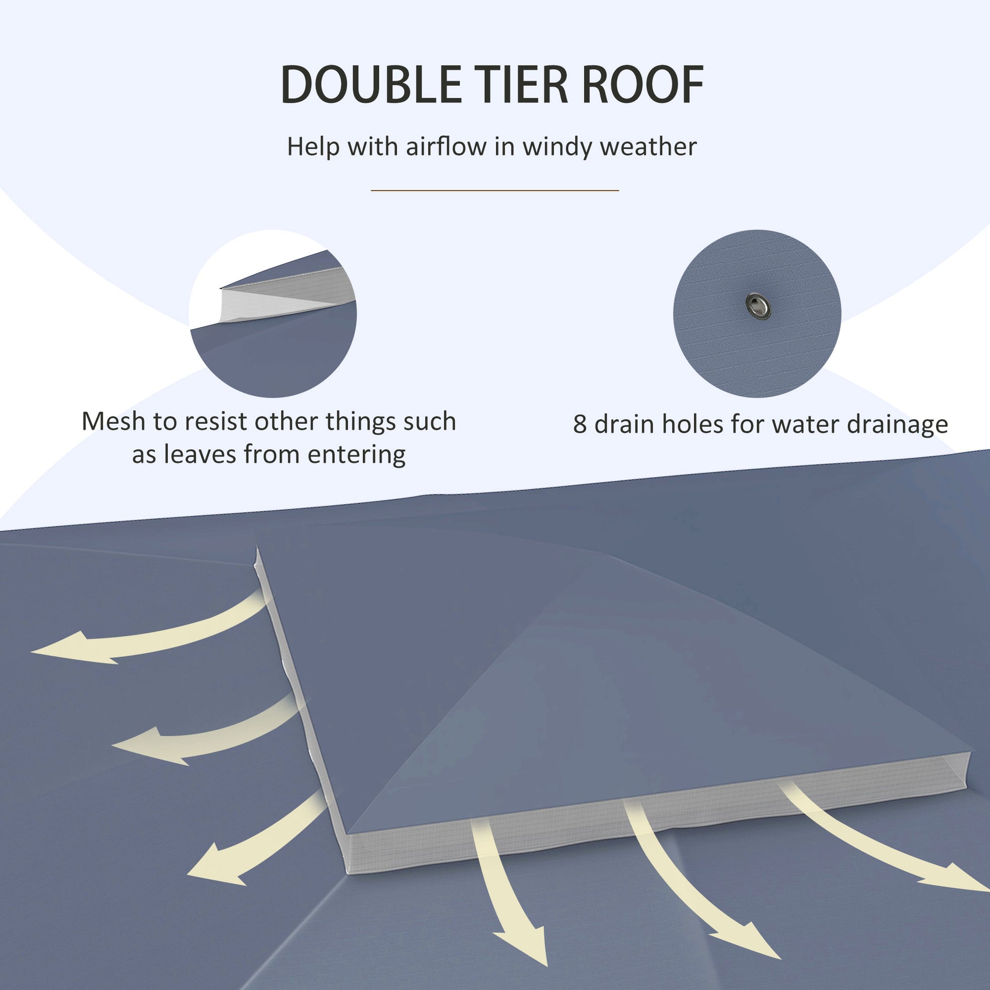Outsunny 10' X 12' Gazebo Canopy Replacement, 2 Tier Outdoor Gazebo Cover Top Roof With Drainage Holes, Top Only , Dark Blue Blue Polyester