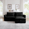 Sectional Sofa Comfy Corduroy Couch For Living Room With Pillows And Round Armrests, Modern Corduroy Sofa Sleeper Deep Couches With Storage Ottoman Black, 2 Seat Black Corduroy 2 Seat