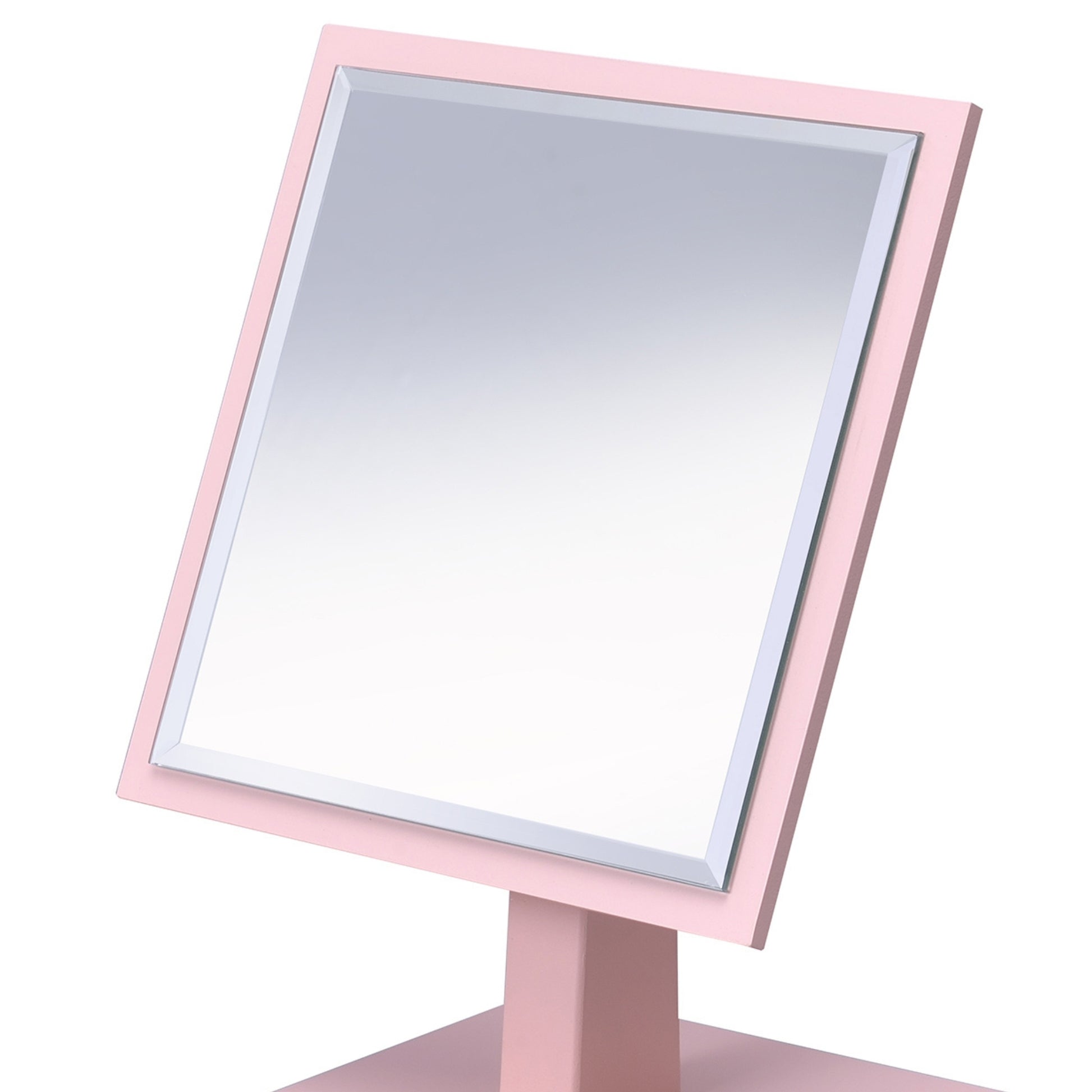9.5" Tall Polyresin And Wood Make Up Mirror On A Pedestal, Pastel Pink Finish Pink Wood
