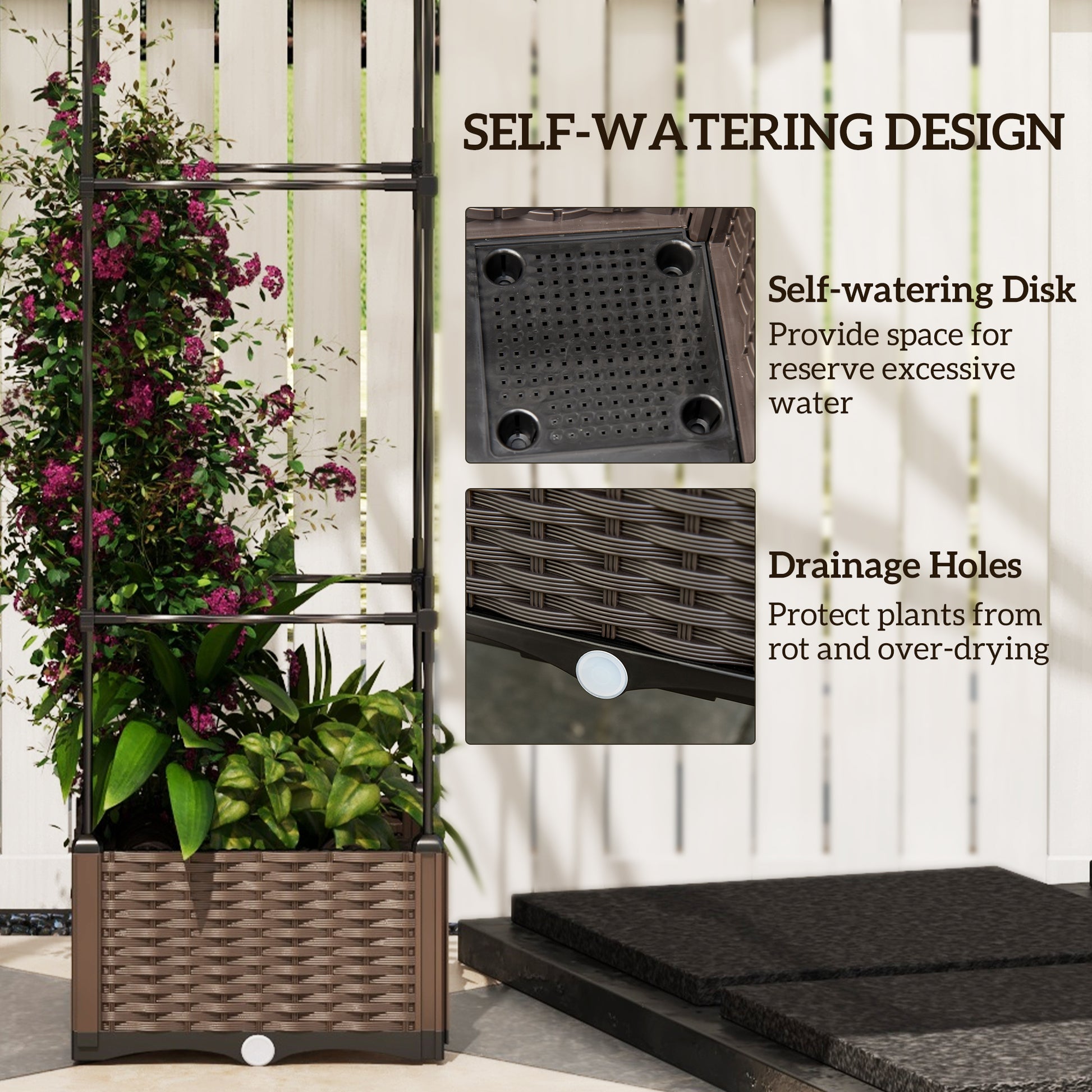 self watering vegetable planter boxes Outsunny Raised Garden Bed With Trellis, Self Watering Planter Box, 69