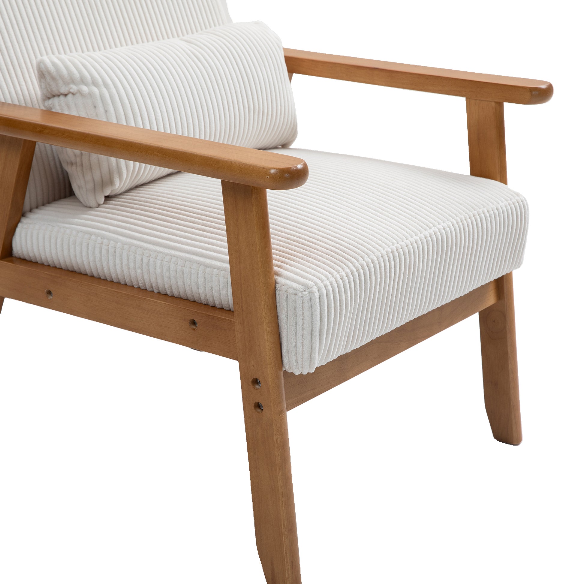 Leisure Chair With Solid Wood Armrest And Feet, Leisure Chair, Wood Frame, Velvet, L, Solid Rubber Wood Legs, Mid Century Modern Accent Chair, For Living Room Bedroom Studio Chair Beige Corduroy