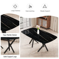 1 Table And 8 Chairs Set.A Rectangular Dining Table With A Imitation Marble Black Table Top And Black Metal Legs.Paired With 8 Chairs With Pu Leather Seat Cushion And Black Metal Legs.F 1538,C 007 Black Glass Metal