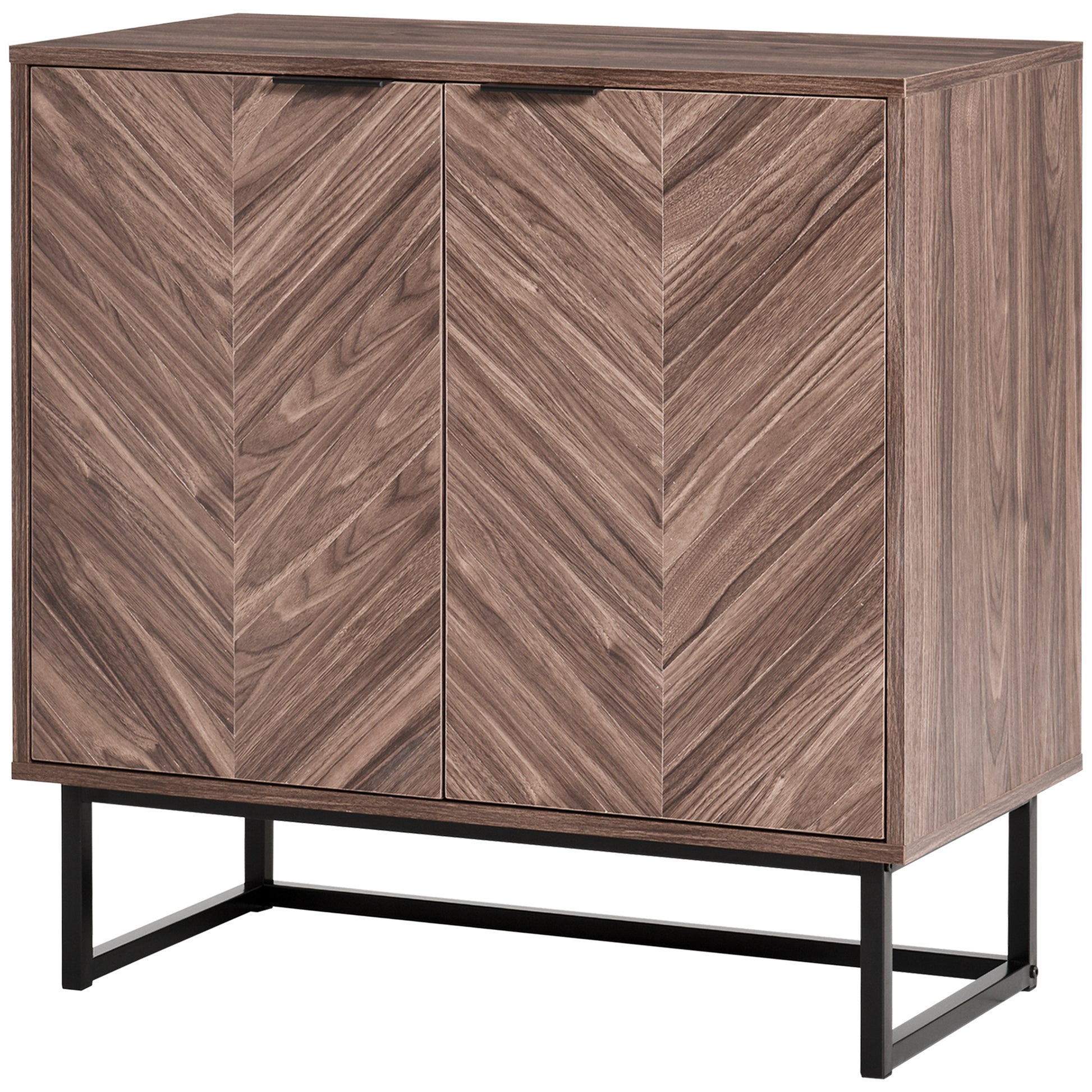 Homcom Sideboard Buffet Cabinet, Chevron Double Door Kitchen Cabinet, Accent Cabinet With Adjustable Shelf, Walnut Walnut Mdf