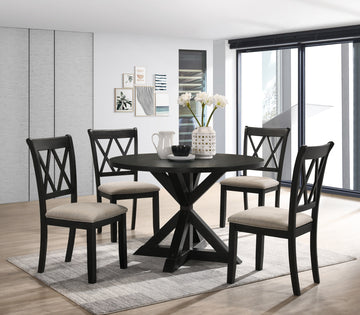Indvale Cross Buck Wood 5 Piece Dining Set In Black Wood Dining Room Fixed Table Rubberwood Round Dining Table With Chair Wood Wood Black Seats 4 48 Inches Round Pedestal Solid Wood