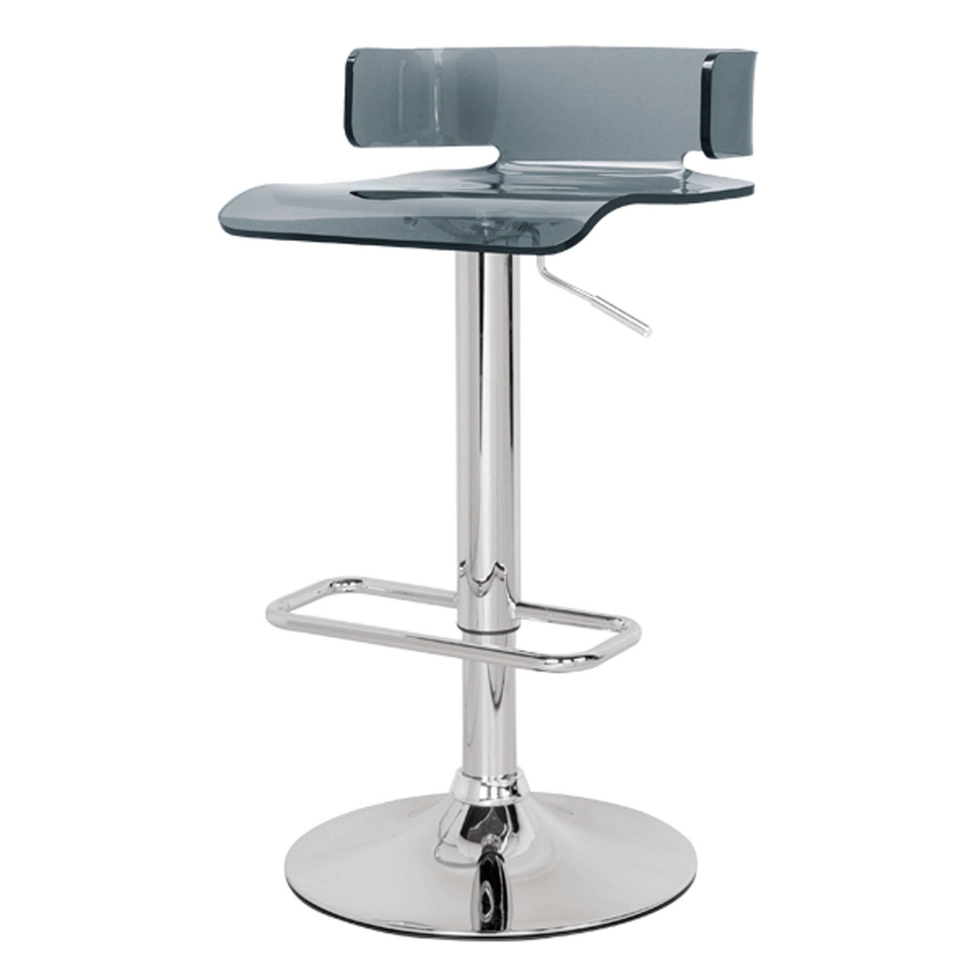 26 Inch Acrylic Adjustable Barstool, Chrome Pedestal Base, Gray Gray Metal