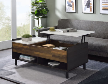 White And Walnut Coffee Table With Lift Top White Black Primary Living Space Modern Rectangular Wood Plastic