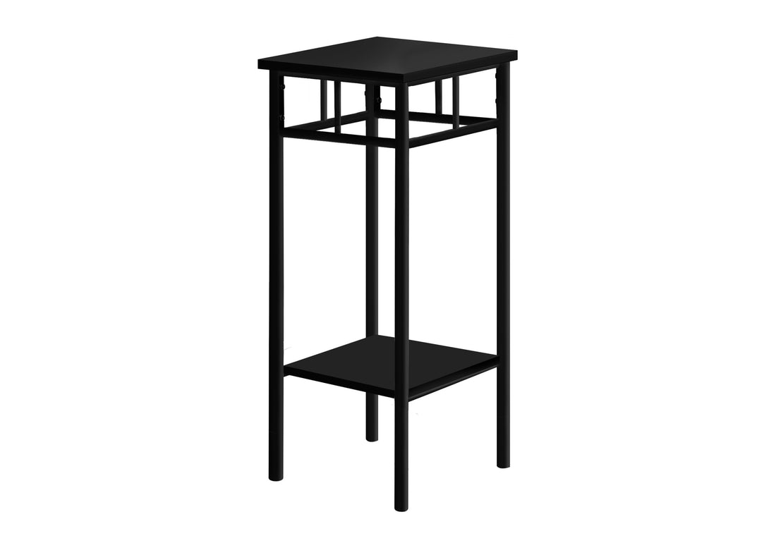 Accent Table, Side, End, Plant Stand, Square, Living Room, Bedroom, Black Laminate, Black Metal, Contemporary, Modern Black Mdf