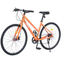 7 Speed Hybrid Bike Disc Brake 700C Road Bike For Men Women'S City Bicycle Cycling Orange Garden & Outdoor Carbon Steel