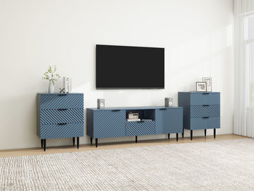 Tv Stand With Solid Ion Feet, Tv Console Table For Living Room, Bedroom Blue Particle Board