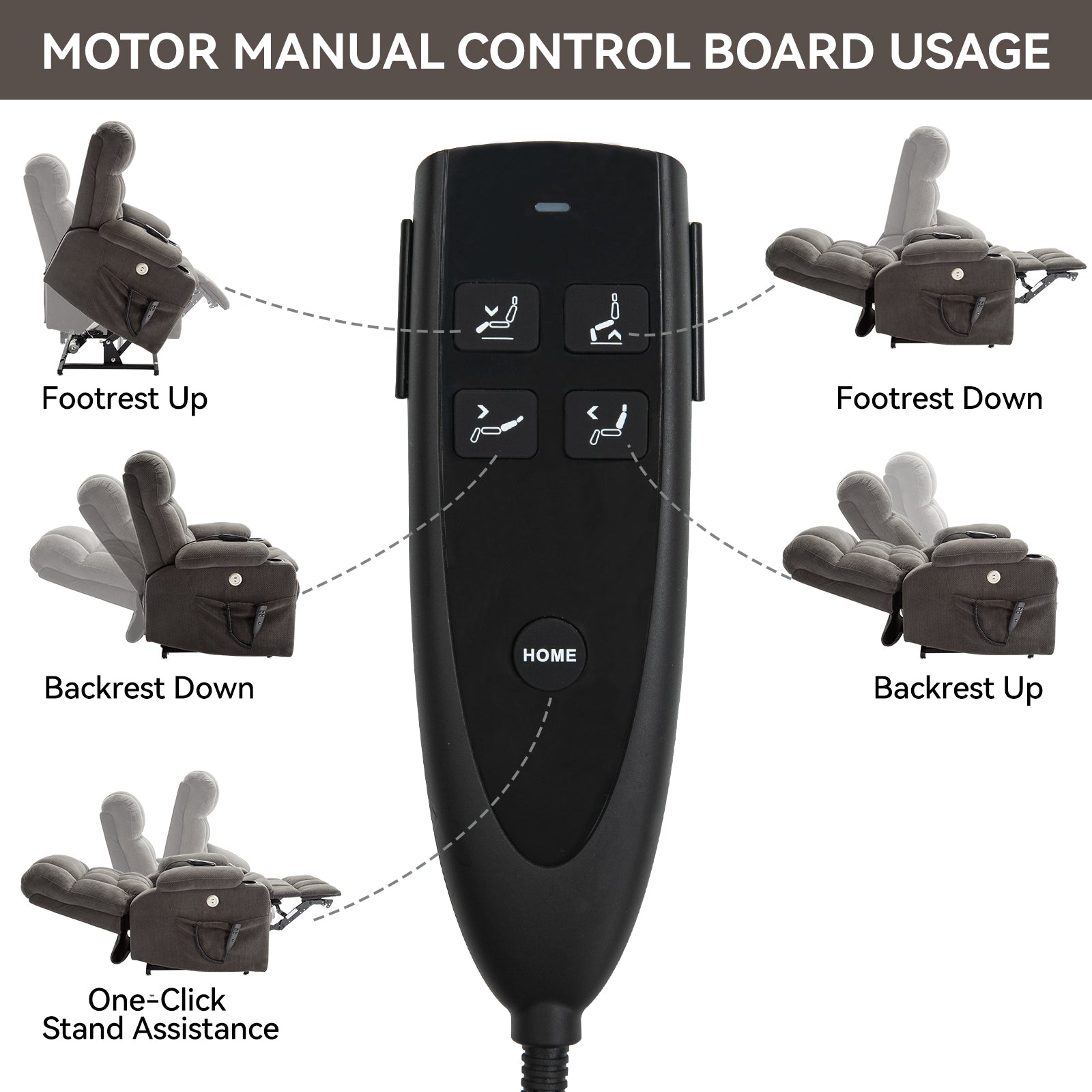 Brown Dual Motor Infinite Position Up To 350 Lbs Chenille Power Lift Recliner Chair, Heavy Duty Motion Mechanism With 8 Point Vibration Massage And Lumbar Heating, Dual Cup Holders White Metal