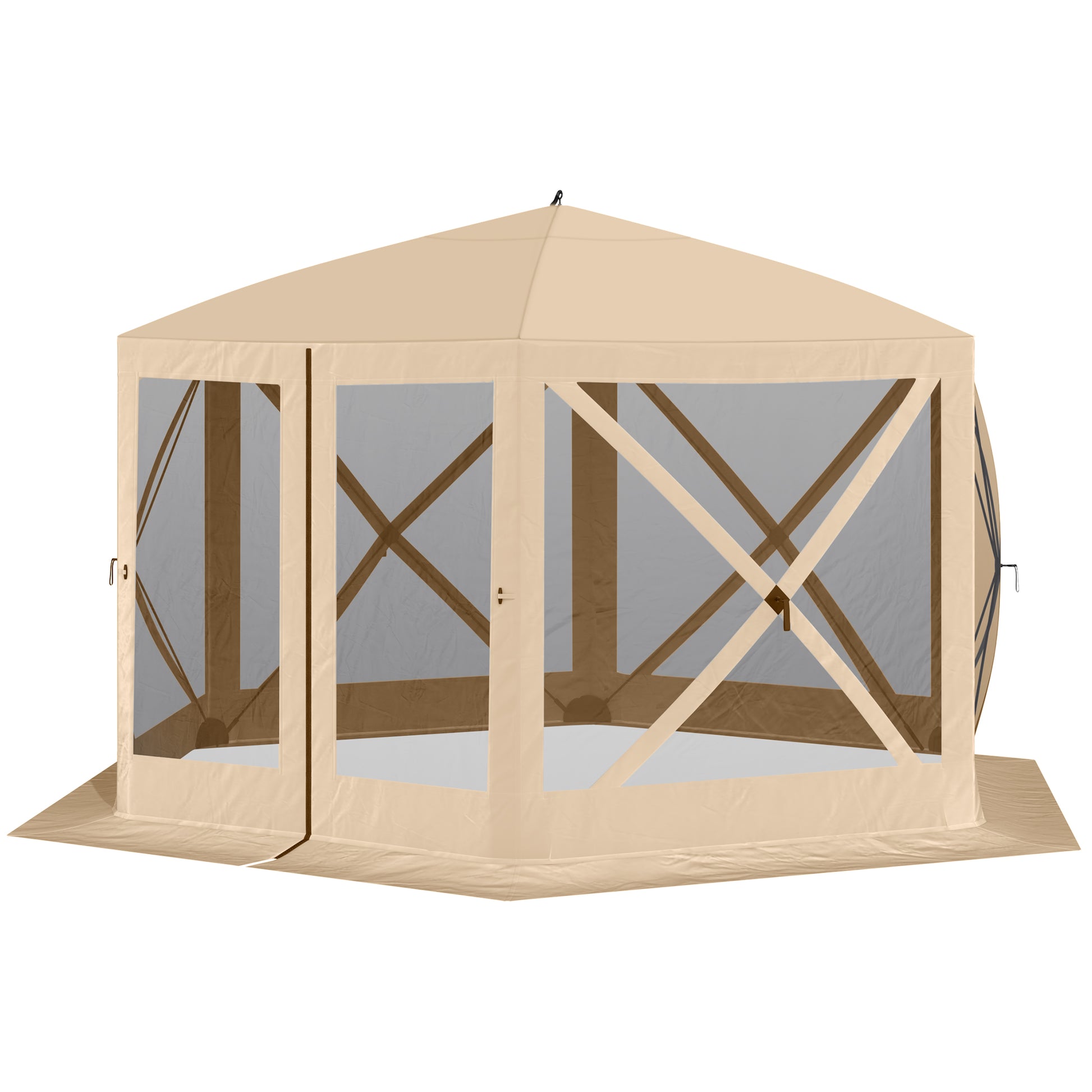 Outsunny 12' X 12' Hexagon Screen House, Pop Up Tent Portable Gazebo Canopy Shelter With Mesh Netting Walls, Carry Bag And Shaded Interior, Beige Beige Polyester