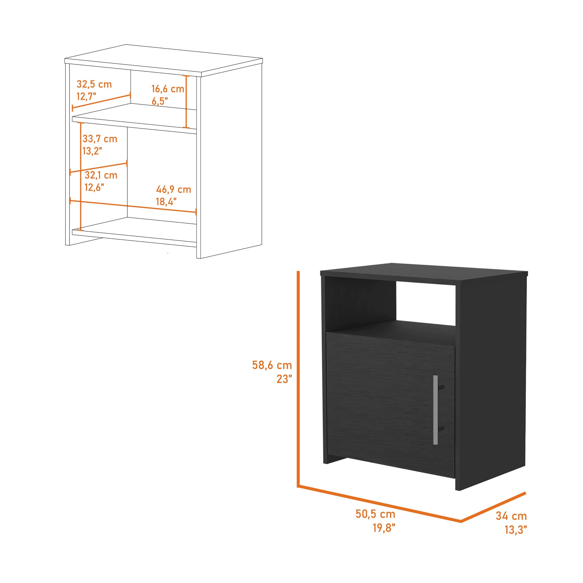 Bristol Nightstand, One Cabinet, Top Surface Black 1 Drawer Bedroom Modern Melamine Engineered Wood