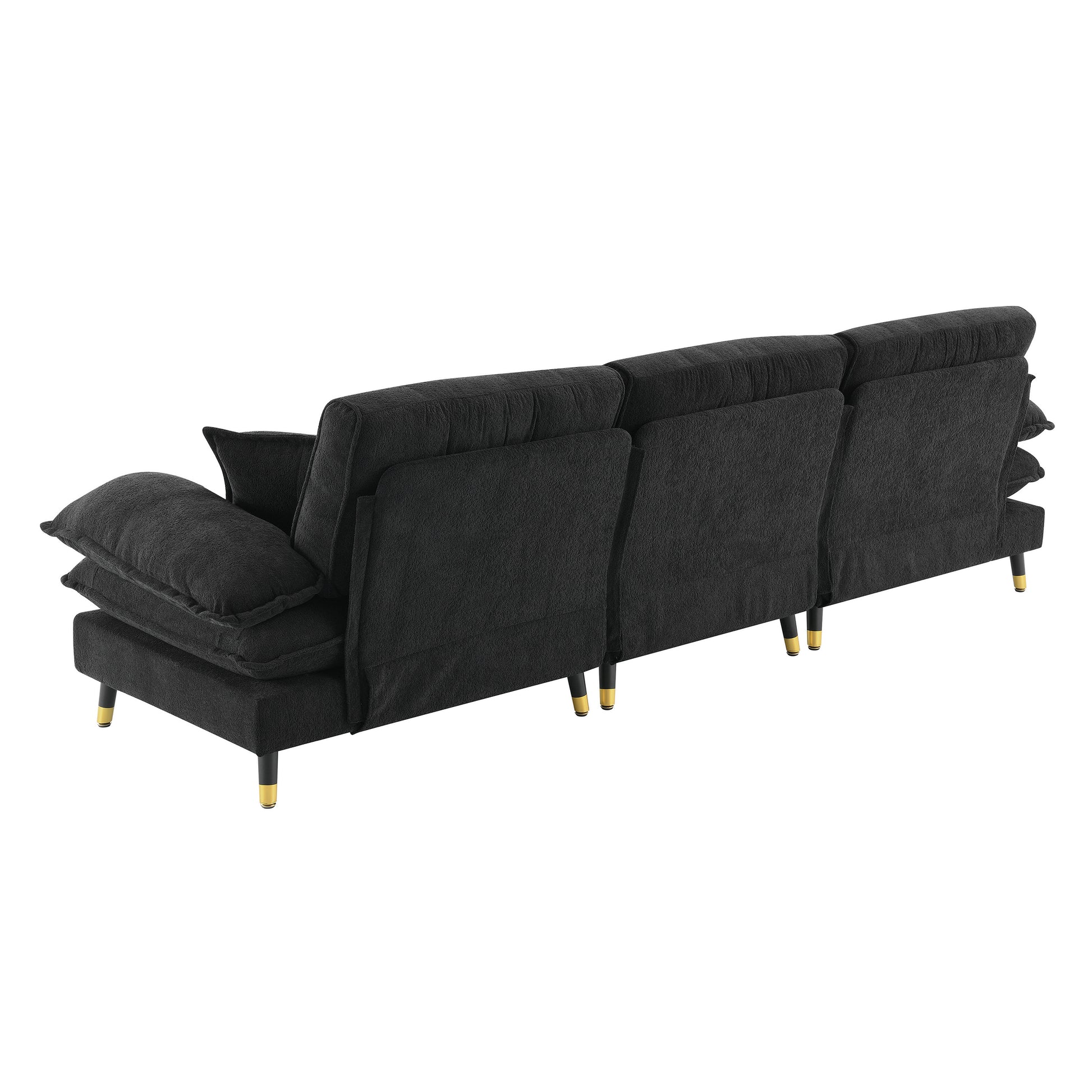 106*66.5" L Shaped Convertible Sectional Sofa,4 Seat Tufted Couch Set With Two Tone Adjust Legs,Cloud Chenille Fabric,Movable Ottoman For Living Room, Apartment,Office,3 Colors Black Chenille 4 Seat