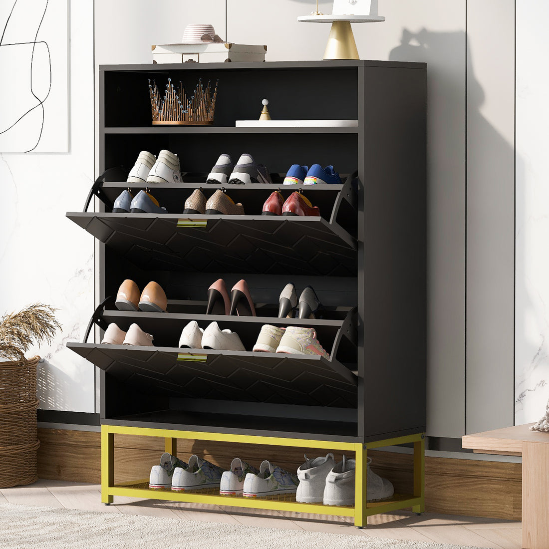 Shoe Cabinet With 2 Flip Drawers, And 2 Shelves -