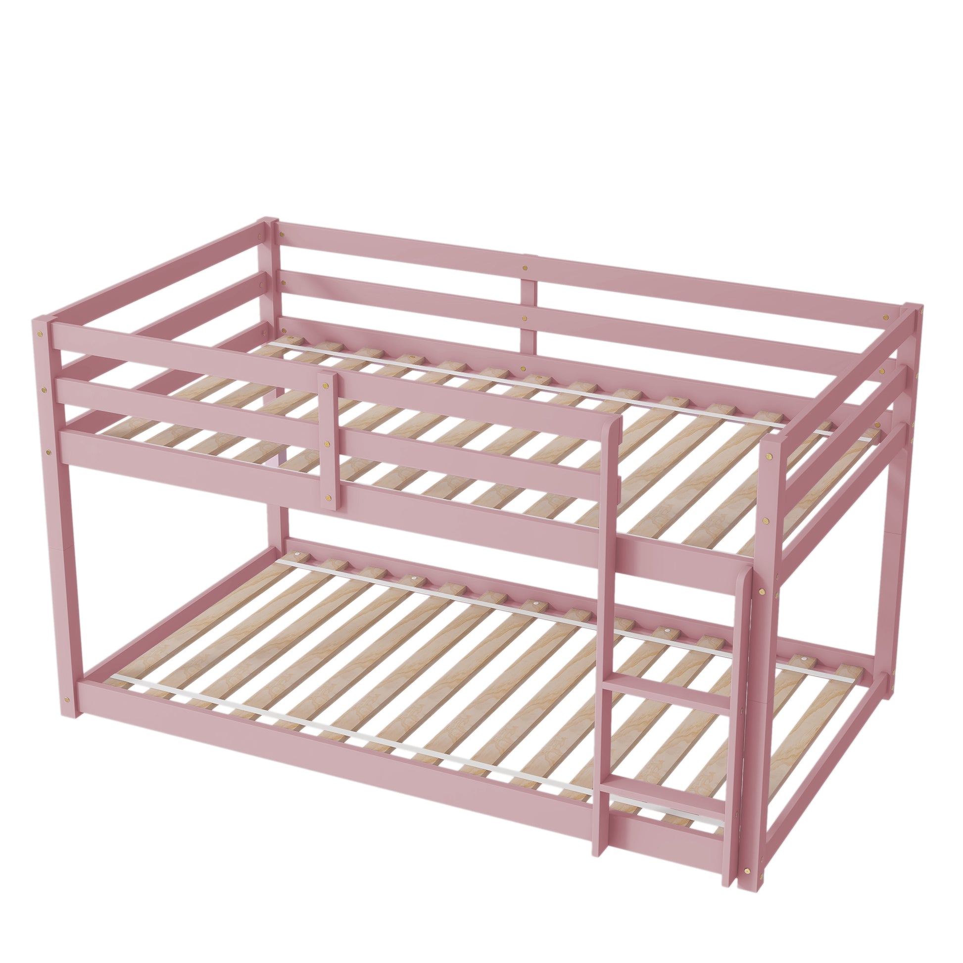 Twin Over Twin Floor Bunk Bed,Pink Twin Pink Pine