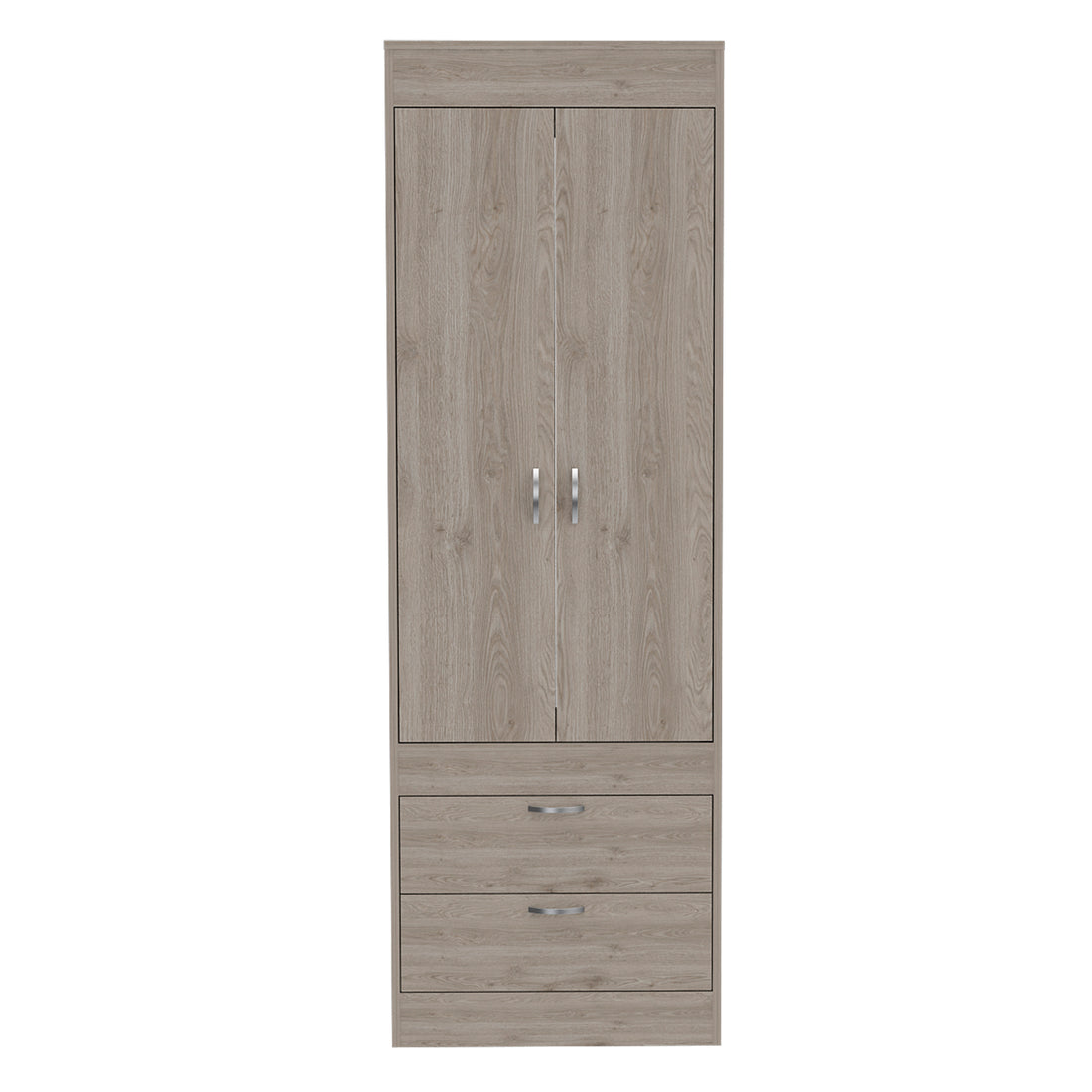 Armoire, Double Door Cabinet, Two Drawers, Metal Handles, Rod, Light Gray Light Gray Solid Wood Mdf Engineered Wood