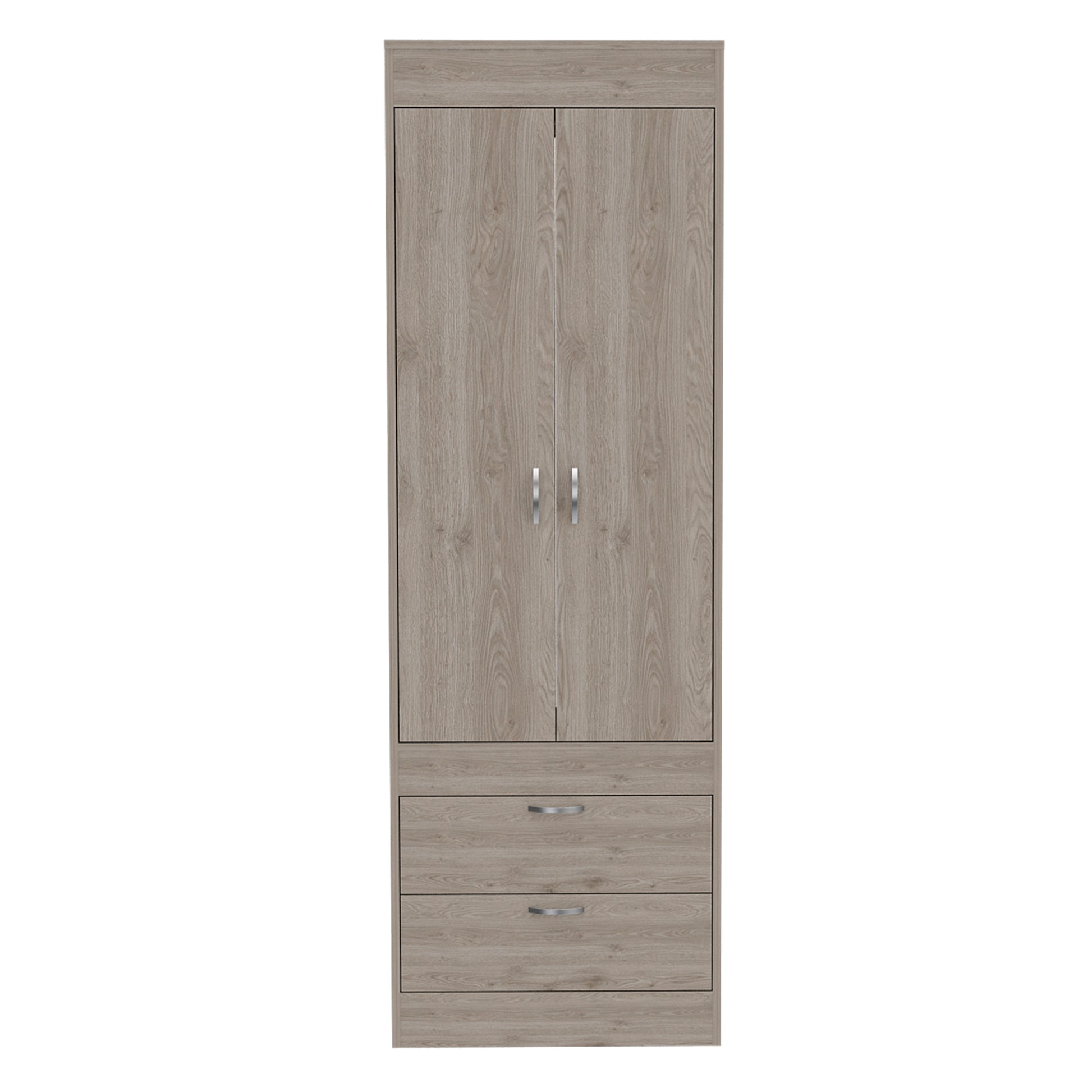 Armoire, Double Door Cabinet, Two Drawers, Metal Handles, Rod, Light Gray Light Gray Solid Wood Mdf Engineered Wood